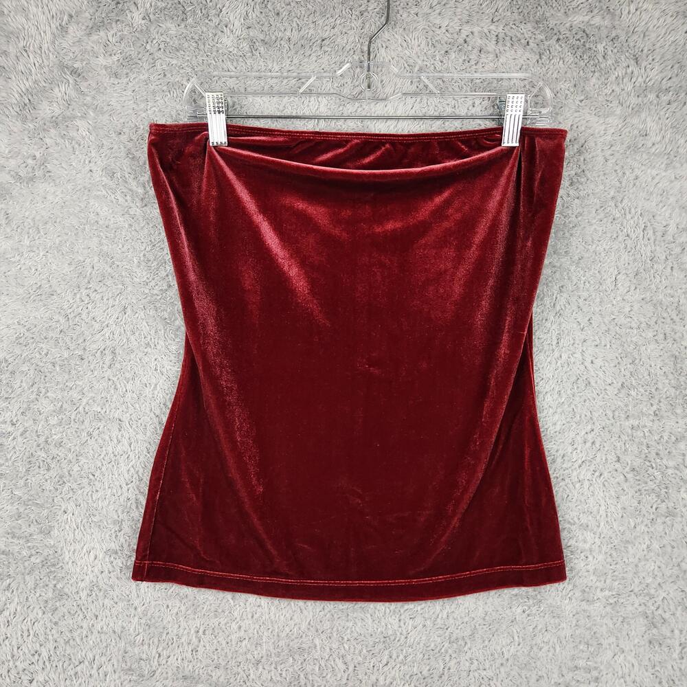 Vintage Cami Tank Top Womens Medium Red Velvet Strapless Lined Stretch Camisole